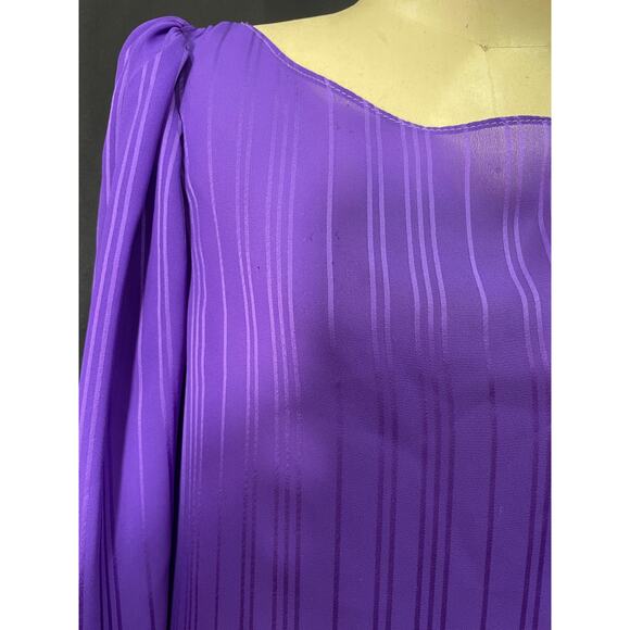 Vintage Rayon Purple Blouse, Marie Claire, Long Sleeves, Side Tie, Scoop Bottom - Picture 6 of 7